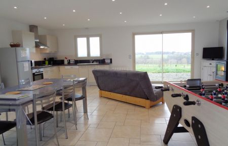 G&icirc;te n&deg;3184 Balbigny - Loire - Pi&egrave;ce &agrave; vivre avec cuisine ouverte sur l'espace repas et d&eacute;tente.